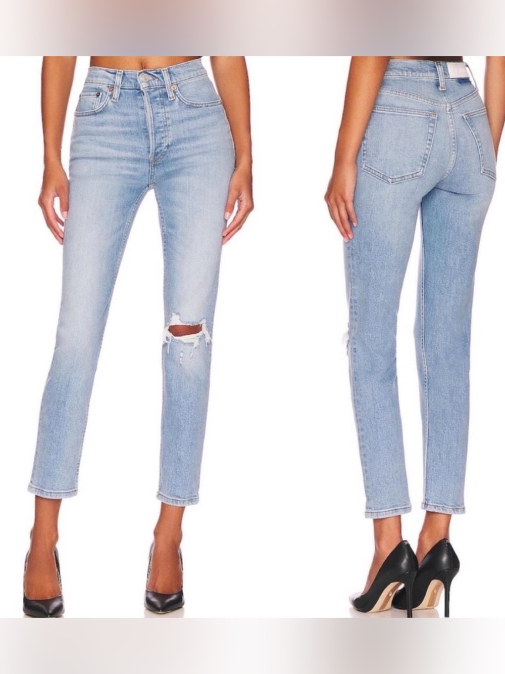 Re/Done Originals 90s High Rise Ankle Crop Denim in Worn Light Azure Size 32